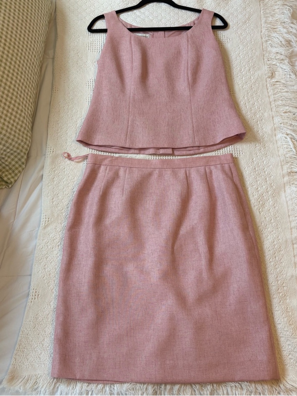Sleeveless Suit Set Pink Tweed Pencil Skirt and Peplum Top Jones New York Suit10